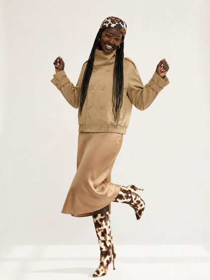 Confident Khaki Cropped Trench Coat