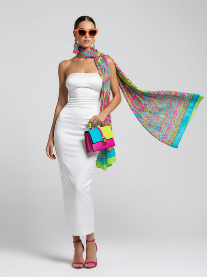 Long Skirt Dress With Asymmetric Style And Slim Fit Design For Women, White, Tribeca, BYMANYC New York.-0