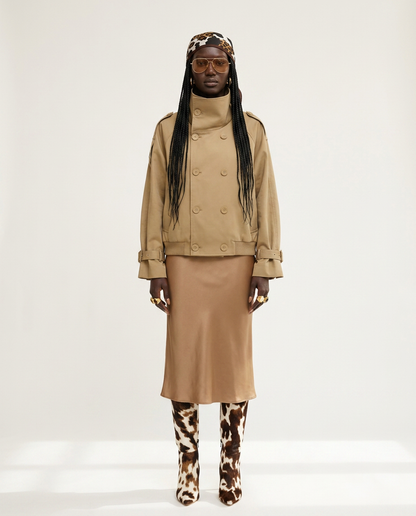 Confident Khaki Cropped Trench Coat